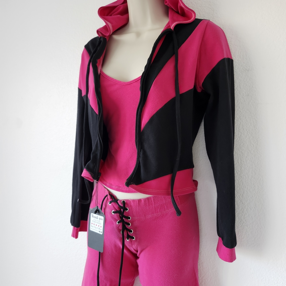 Musotica Sexy Football Lace Up Capri Cropped Hoodie 3 Piece Yoga Set LNWOT